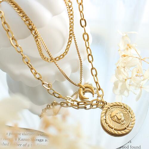 Coin Pendant Triple-Layered Chain Necklace BLUE ZONE PLANET