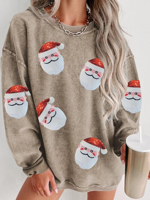 Sequin Santa Patch Ribbed Sweatshirt BLUE ZONE PLANET