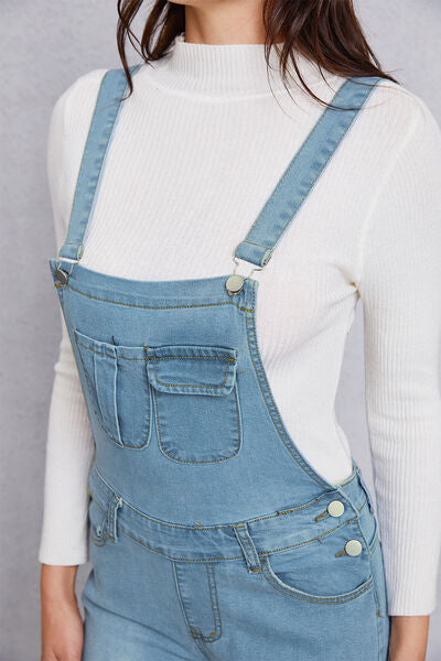 Blue Zone Planet |  Distressed Washed Denim Overalls with Pockets BLUE ZONE PLANET