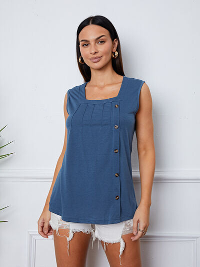 Blue Zone Planet |  Square Neck Decorative Button Tank BLUE ZONE PLANET