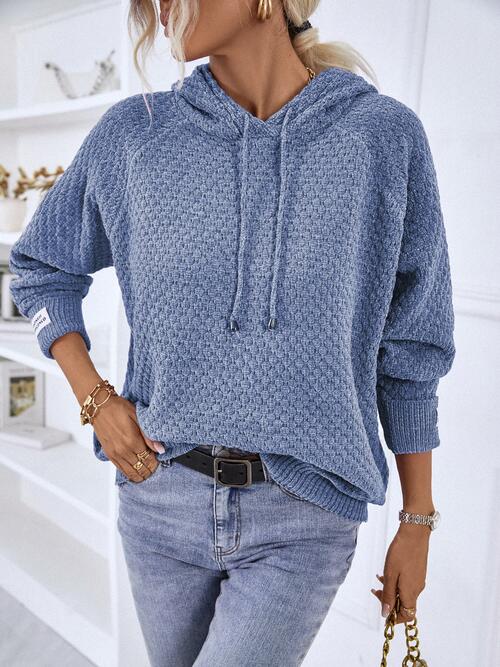 Texture Drawstring Long Sleeve Hooded Sweater BLUE ZONE PLANET