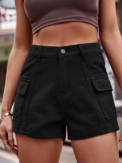 Blue Zone Planet |  High Waist Denim Shorts with Pockets BLUE ZONE PLANET