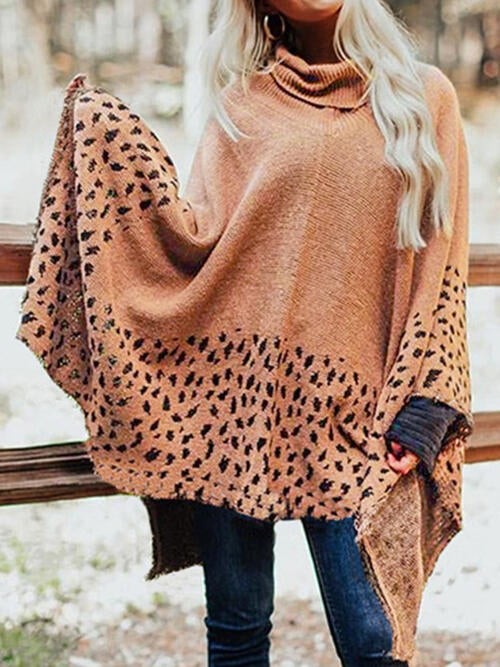 Leopard Turtleneck Poncho BLUE ZONE PLANET