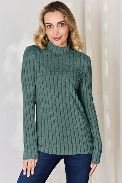 Basic Bae Full Size Ribbed Mock Neck Long Sleeve T-Shirt-TOPS / DRESSES-[Adult]-[Female]-Teal-S-2022 Online Blue Zone Planet