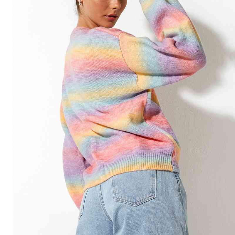 Gradient Round Neck Long Sleeve Sweater BLUE ZONE PLANET