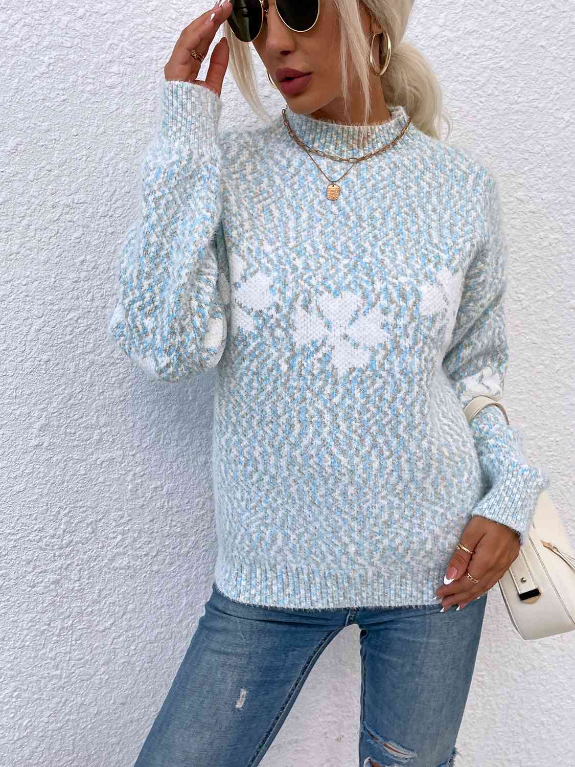 Four Leaf Clover Mock Neck Sweater BLUE ZONE PLANET