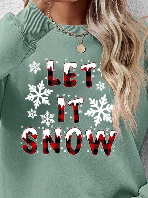 LET IT SNOW Round Neck Long Sleeve Sweatshirt BLUE ZONE PLANET