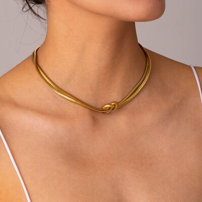 Double Layered Knot Herringbone Choker Necklace BLUE ZONE PLANET