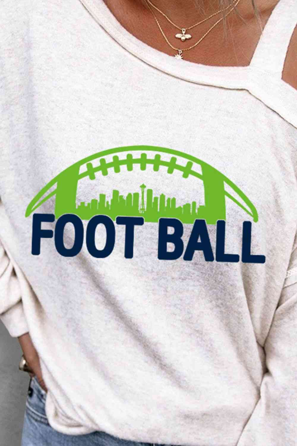 FOOTBALL Graphic Long Sleeve Asymmetrical Neck Top BLUE ZONE PLANET