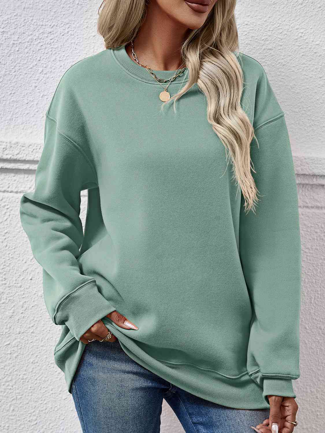 Round Neck Long Sleeve Sweatshirt BLUE ZONE PLANET