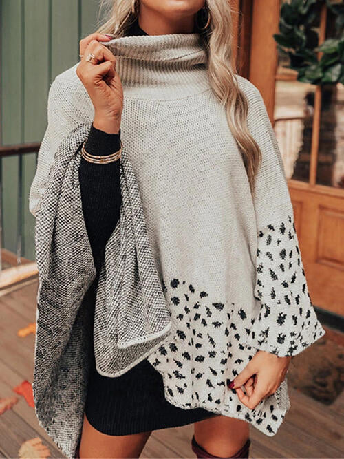 Leopard Turtleneck Poncho BLUE ZONE PLANET