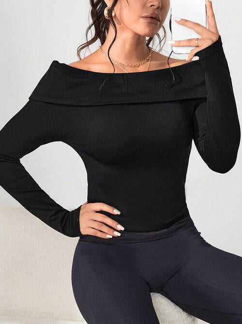 Off-Shoulder Long Sleeve Knit Top BLUE ZONE PLANET