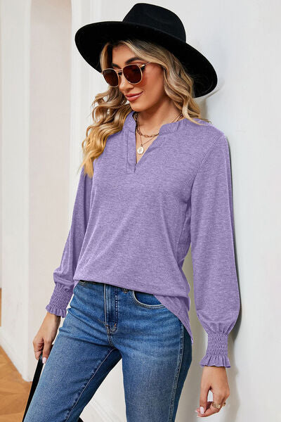 Notched Lantern Sleeve T-Shirt Trendsi