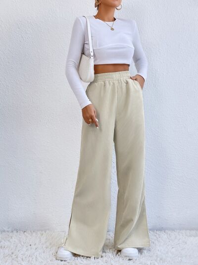 Blue Zone Planet |  Slit Pocketed High Waist Wide Leg Pants BLUE ZONE PLANET