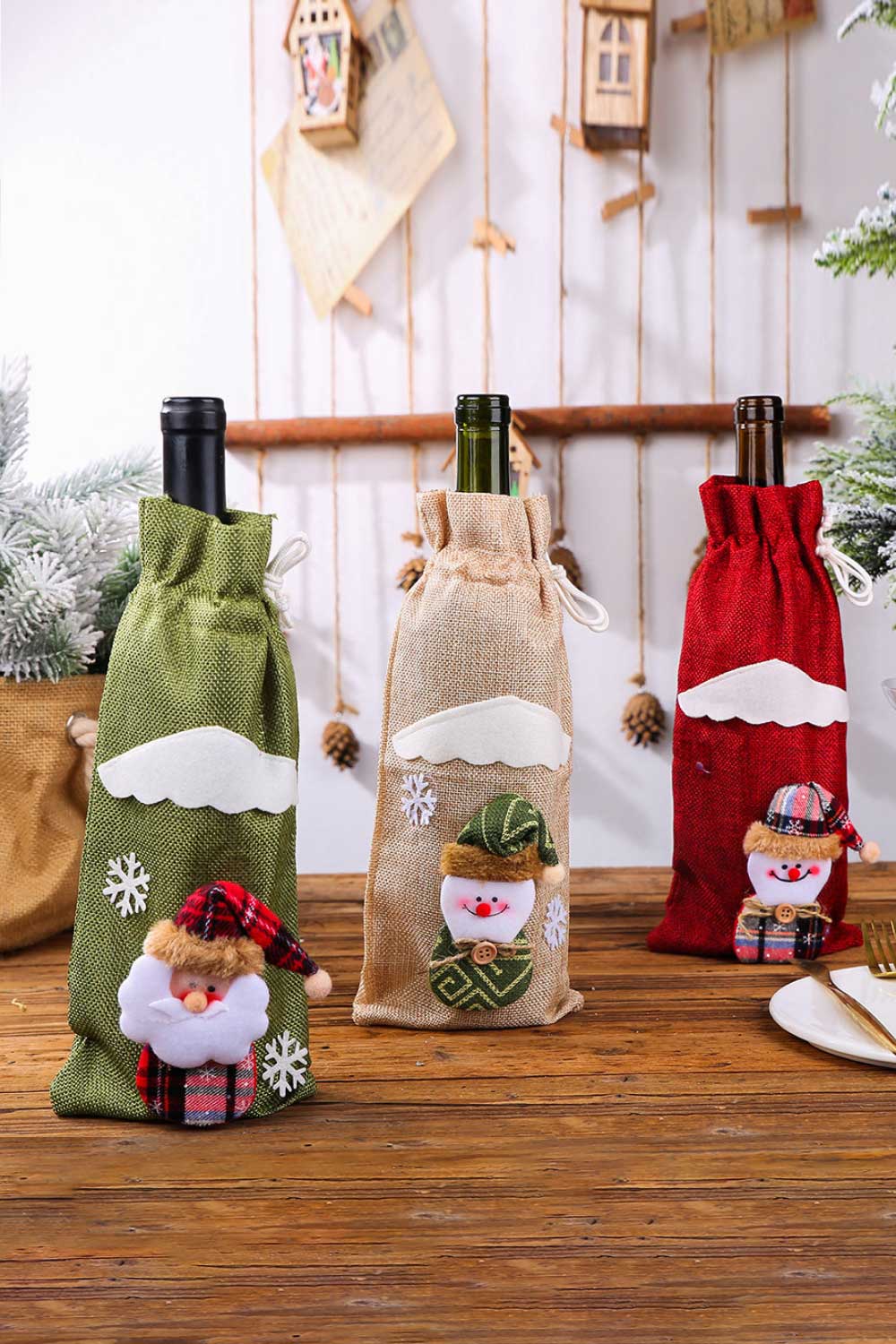 4-Pack Christmas Gnome Bottle Cover-[Adult]-[Female]-Red/Green/Beige Snowman/Beige Elk-One Size/4 Pack-2022 Online Blue Zone Planet