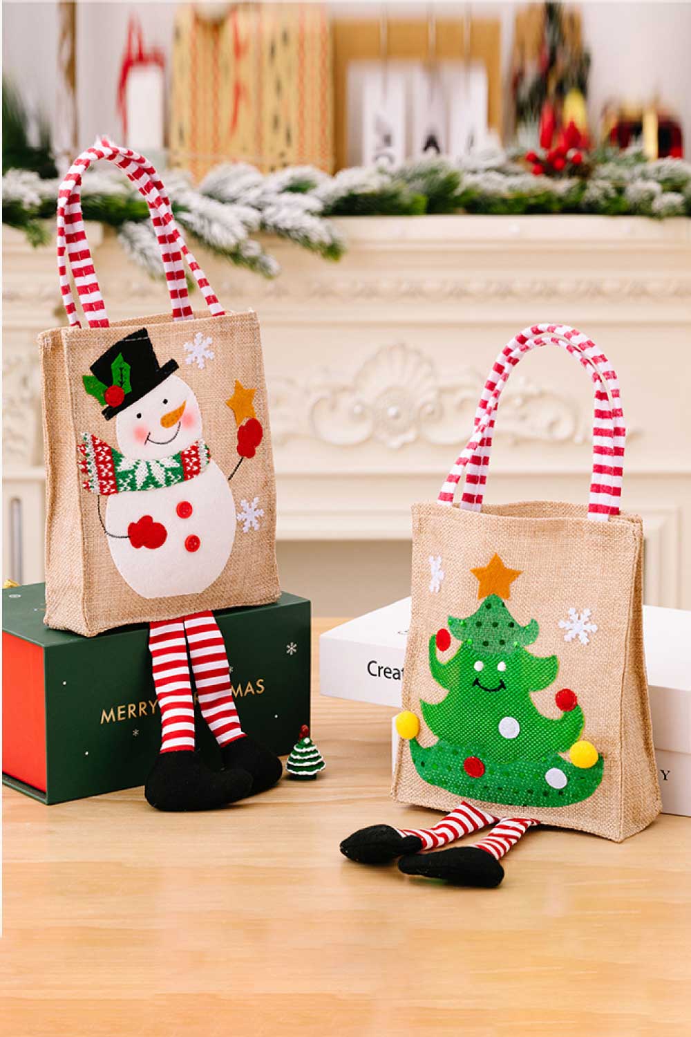 4-Pack Christmas Gnome Graphic Striped Gift Bag-[Adult]-[Female]-Santa/Snowman/Elk/Christmas Tree-One Size/4 Pack-2022 Online Blue Zone Planet