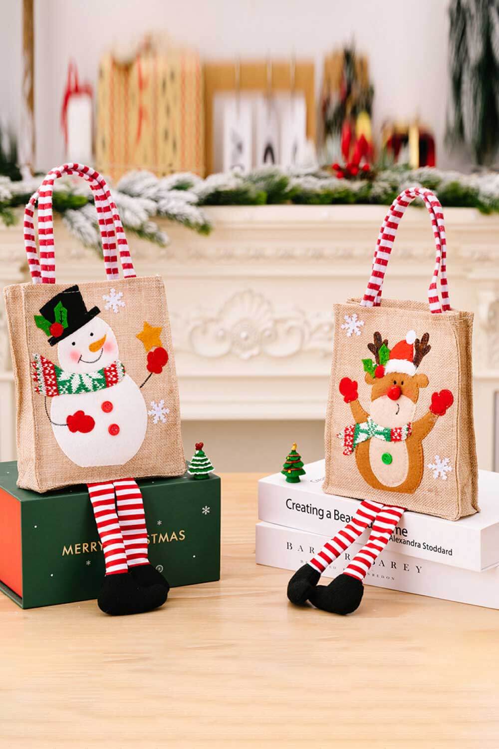 4-Pack Christmas Gnome Graphic Striped Gift Bag-[Adult]-[Female]-Santa/Snowman/Elk/Christmas Tree-One Size/4 Pack-2022 Online Blue Zone Planet