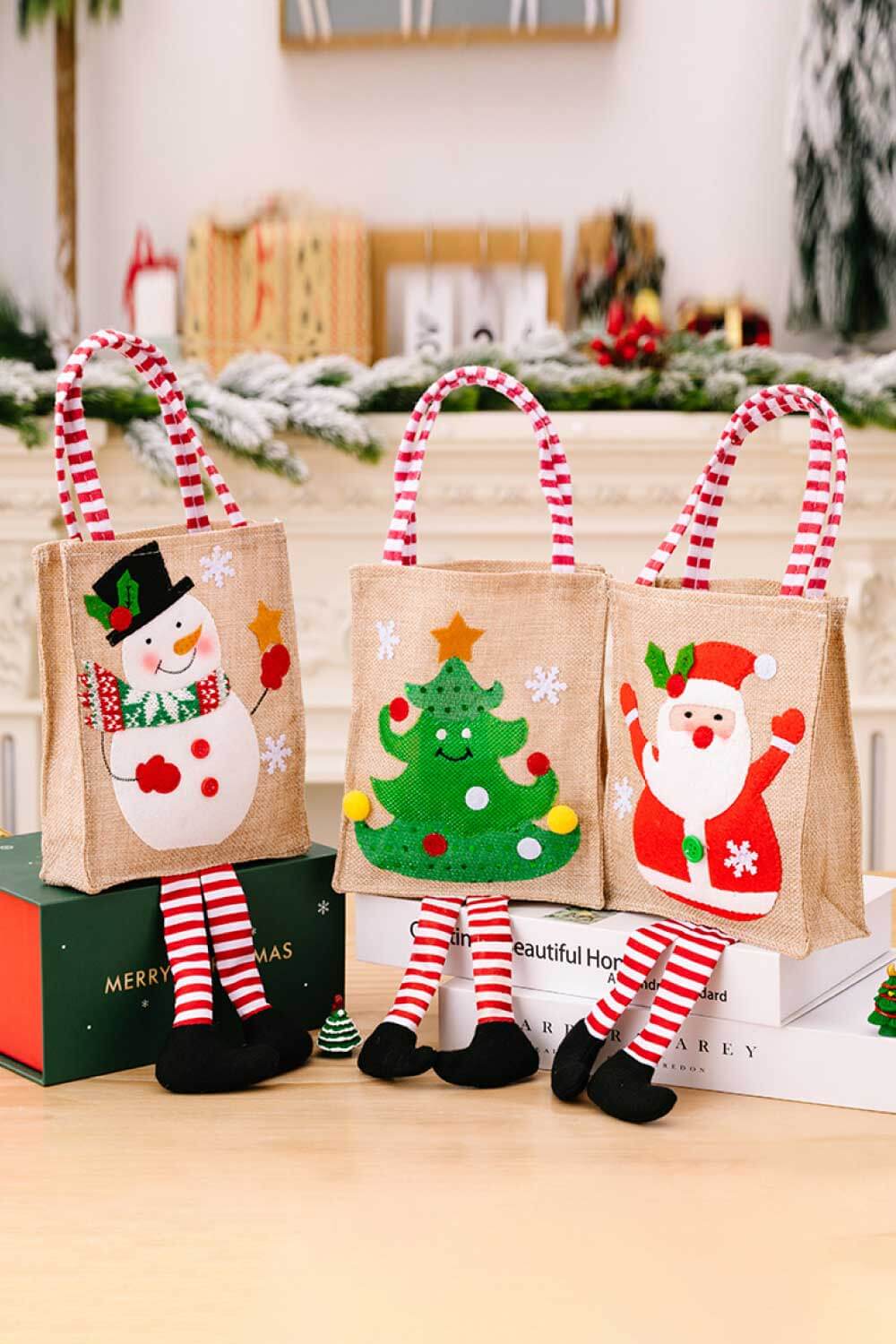 4-Pack Christmas Gnome Graphic Striped Gift Bag-[Adult]-[Female]-Santa/Snowman/Elk/Christmas Tree-One Size/4 Pack-2022 Online Blue Zone Planet