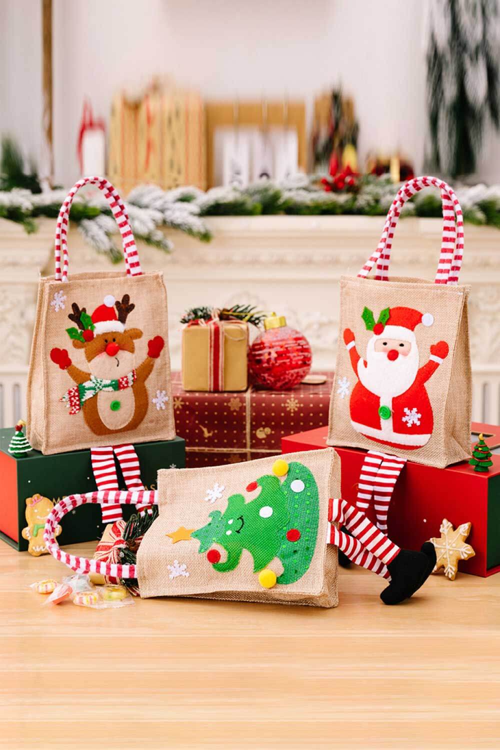 4-Pack Christmas Gnome Graphic Striped Gift Bag-[Adult]-[Female]-Santa/Snowman/Elk/Christmas Tree-One Size/4 Pack-2022 Online Blue Zone Planet