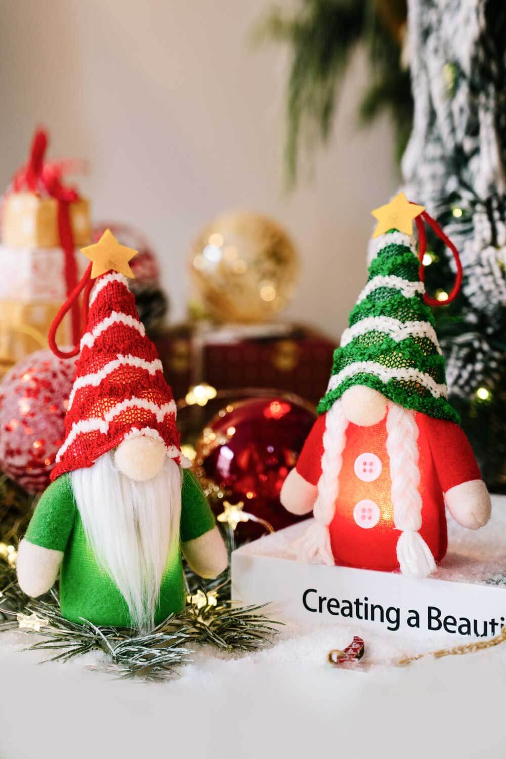 4-Pack Christmas Light-Up Faceless Gnome Hanging Widgets-TOPS / DRESSES-[Adult]-[Female]-Red Stripe/Green Stripe/Red/Green-One Size/4 Pack-2022 Online Blue Zone Planet