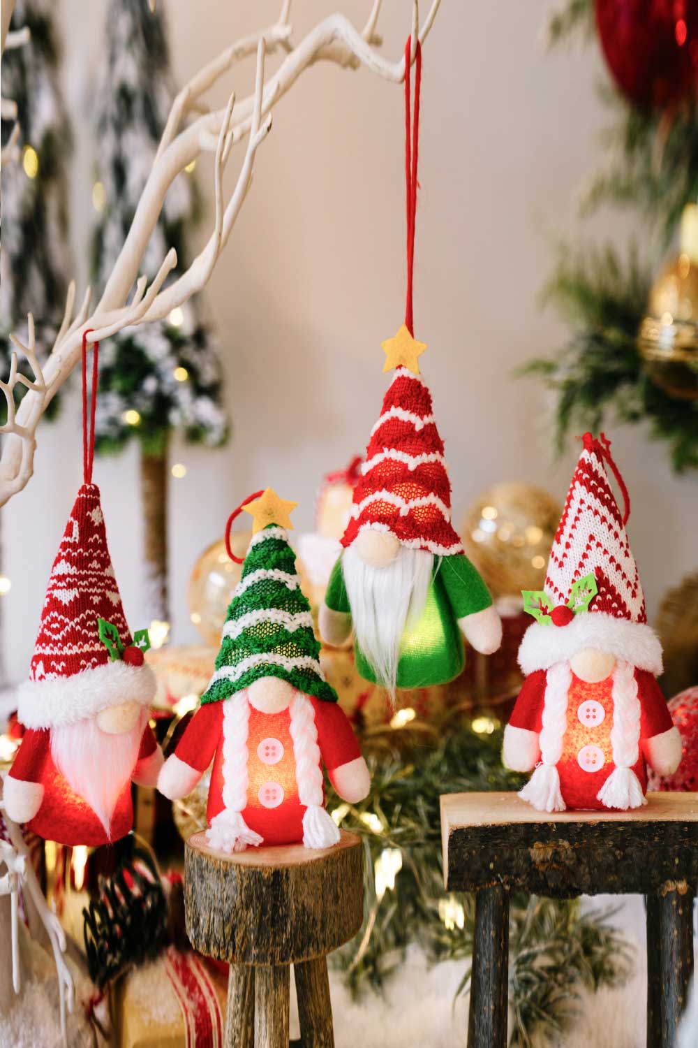 4-Pack Christmas Light-Up Faceless Gnome Hanging Widgets-TOPS / DRESSES-[Adult]-[Female]-Red Stripe/Green Stripe/Red/Green-One Size/4 Pack-2022 Online Blue Zone Planet