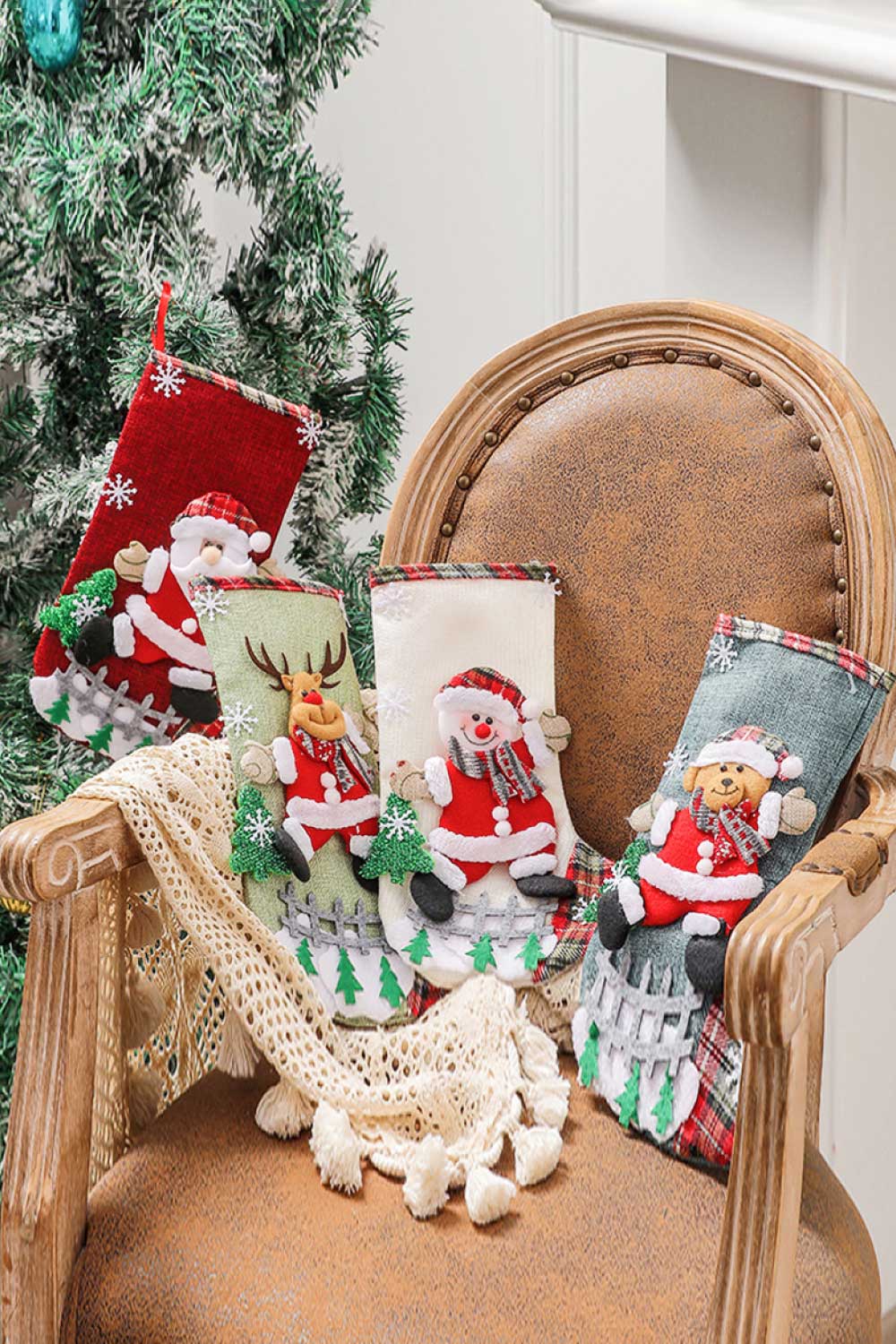 4-Pack Plaid Christmas Stockings-TOPS / DRESSES-[Adult]-[Female]-Santa/Sonwman/Elk/Bear-One Size/4 Pack-2022 Online Blue Zone Planet