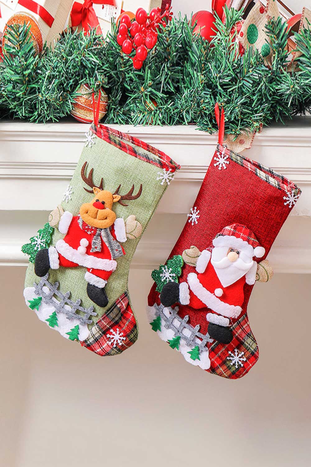 4-Pack Plaid Christmas Stockings-TOPS / DRESSES-[Adult]-[Female]-Santa/Sonwman/Elk/Bear-One Size/4 Pack-2022 Online Blue Zone Planet