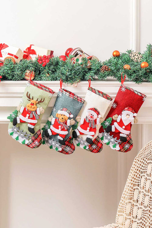 4-Pack Plaid Christmas Stockings-TOPS / DRESSES-[Adult]-[Female]-Santa/Sonwman/Elk/Bear-One Size/4 Pack-2022 Online Blue Zone Planet