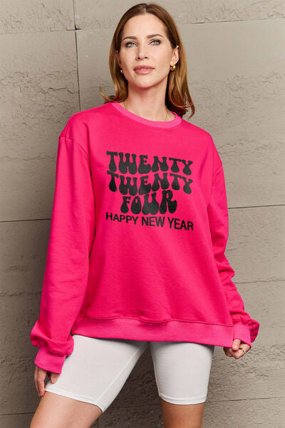 Blue Zone Planet |  Simply Love Full Size TWENTY TWENTY FOUR HAPPY NEW YEAR Dropped Shoulder Sweatshirt BLUE ZONE PLANET