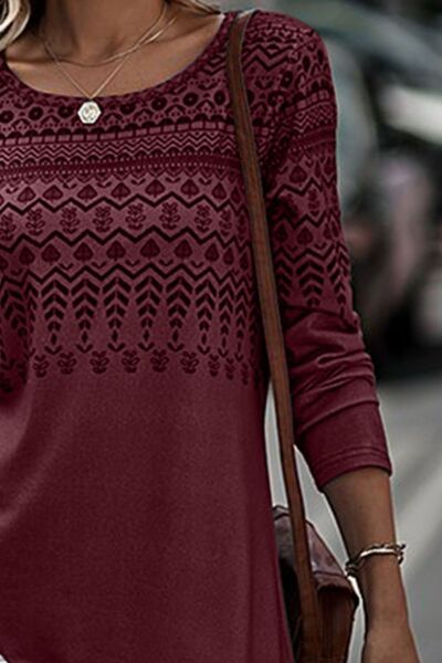 Printed Round Neck Long Sleeve T-Shirt Trendsi