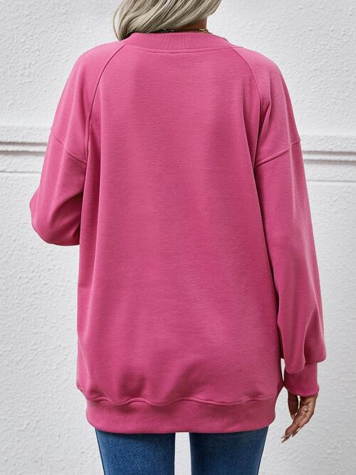 Round Neck Drop Shoulder Long Sleeve Sweatshirt BLUE ZONE PLANET