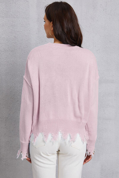 Lip Fringe Round Neck Sweater-TOPS / DRESSES-[Adult]-[Female]-2022 Online Blue Zone Planet