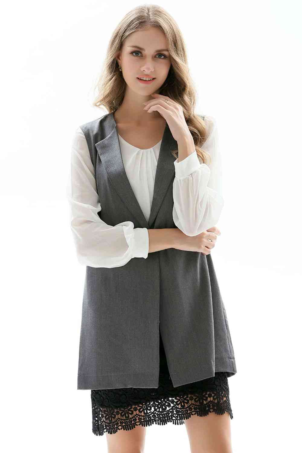 One-Button Sleeveless Longline Blazer BLUE ZONE PLANET