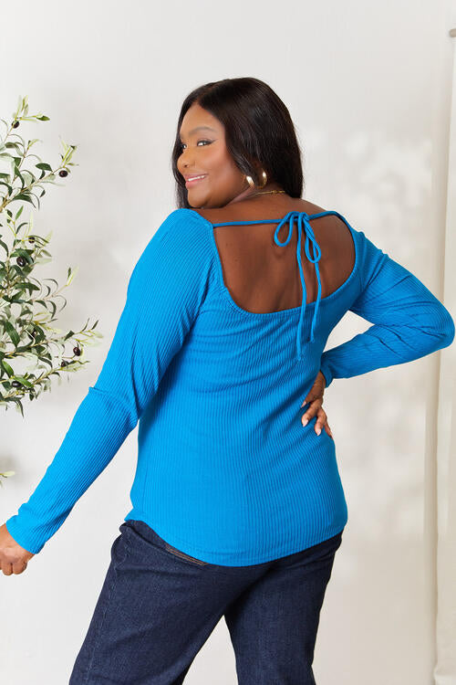 Culture Code Full Size Ribbed Sweetheart Neck Knit Top BLUE ZONE PLANET