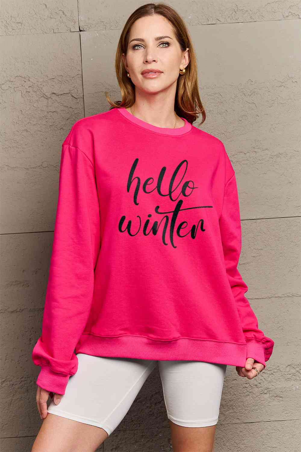 Simply Love Full Size HELLO WINTER Graphic Sweatshirt BLUE ZONE PLANET