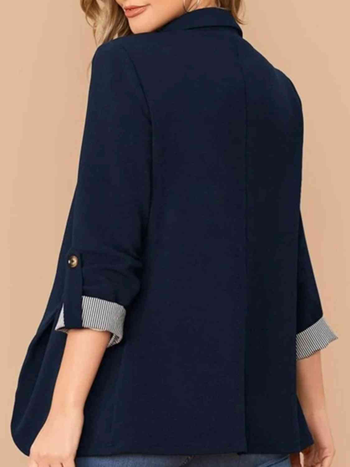 Lapel Collar Roll-Tab Sleeve Blazer BLUE ZONE PLANET