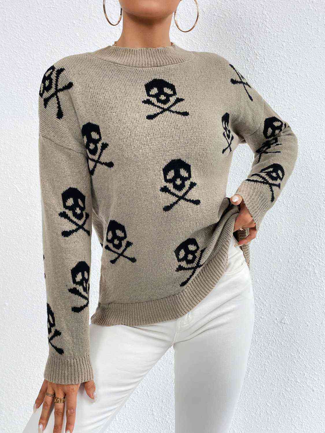 Patterned Drop Shoulder Sweater BLUE ZONE PLANET