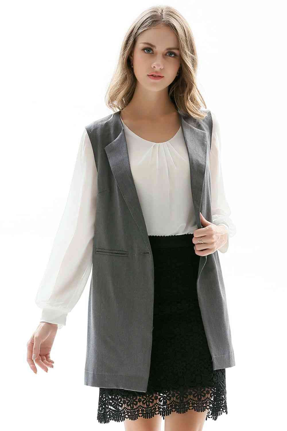 One-Button Sleeveless Longline Blazer BLUE ZONE PLANET