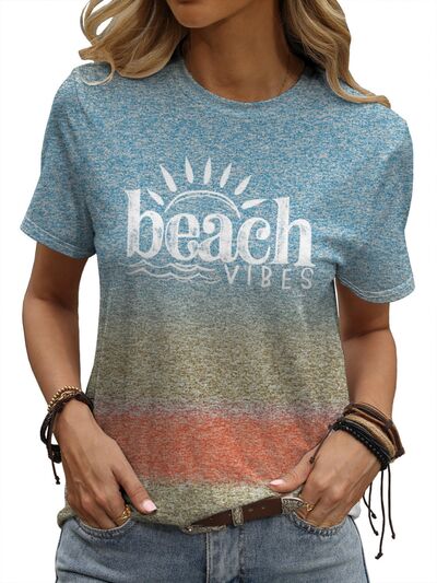 Blue Zone Planet |  BEACH VIBES Round Neck Short Sleeve T-Shirt BLUE ZONE PLANET