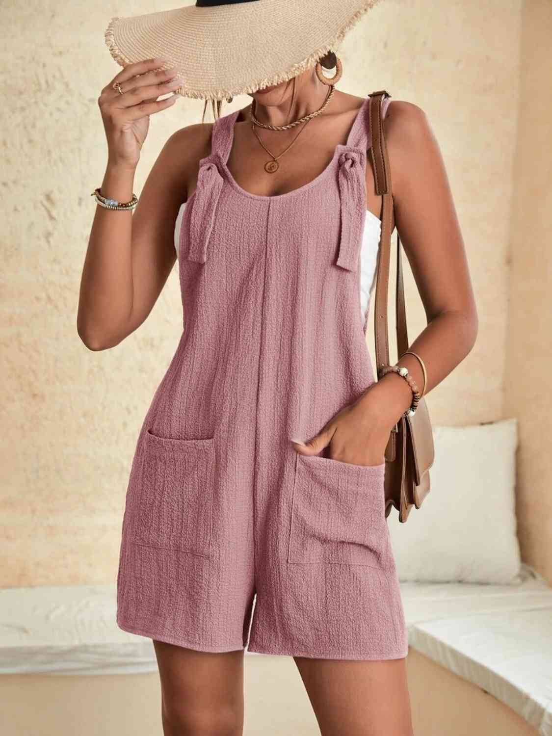 Full Size Scoop Neck Romper with Pockets BLUE ZONE PLANET