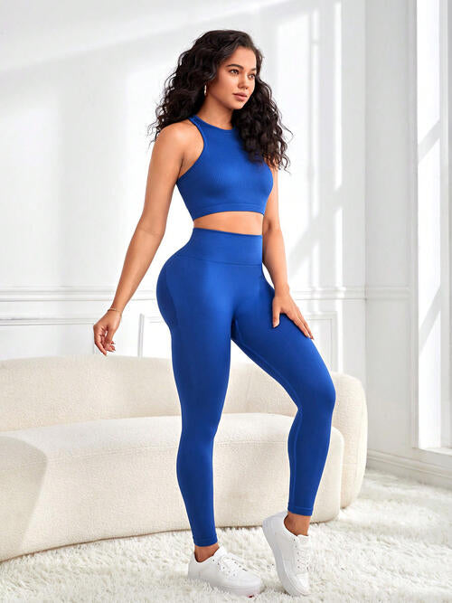 Round Neck Sport Tank and Leggings Set BLUE ZONE PLANET