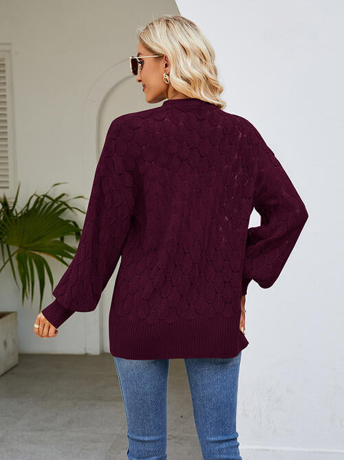 Openwork Open Front Lantern Sleeve Cardigan BLUE ZONE PLANET