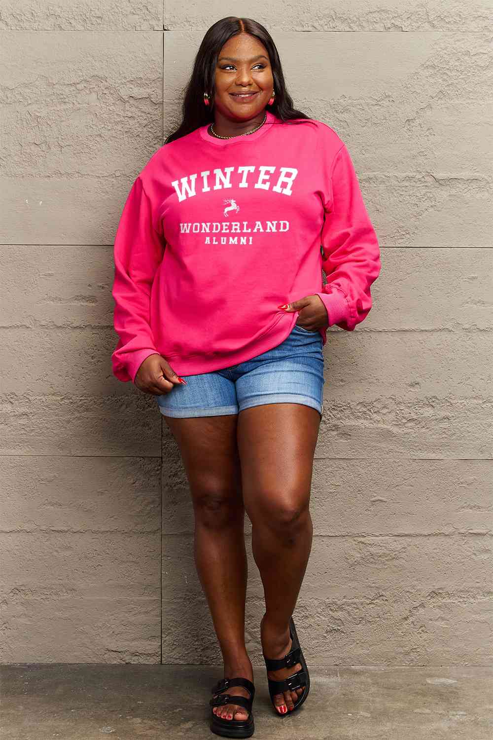 Simply Love Full Size WINTER WONDERLAND ALUMNI Graphic Long Sleeve Sweatshirt BLUE ZONE PLANET