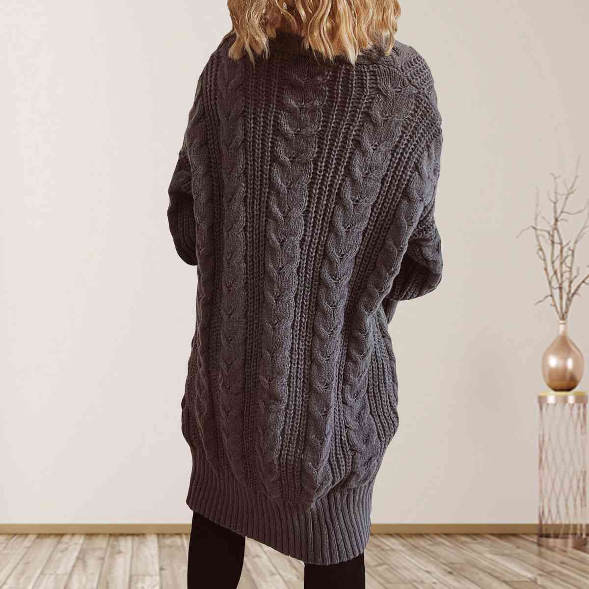 Cable-Knit Open Front Dropped Shoulder Cardigan BLUE ZONE PLANET