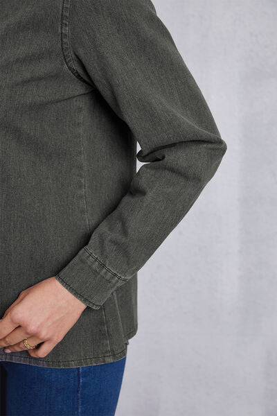 Collared Neck Button Up Denim Top Trendsi