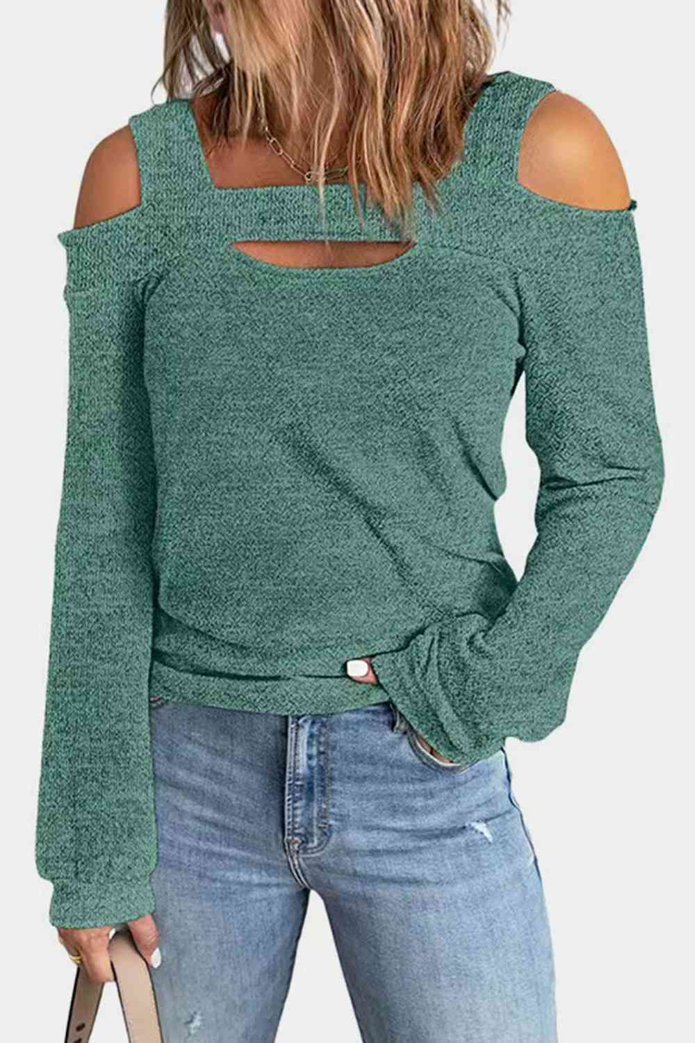 Full Size Cutout Cold Shoulder Blouse BLUE ZONE PLANET