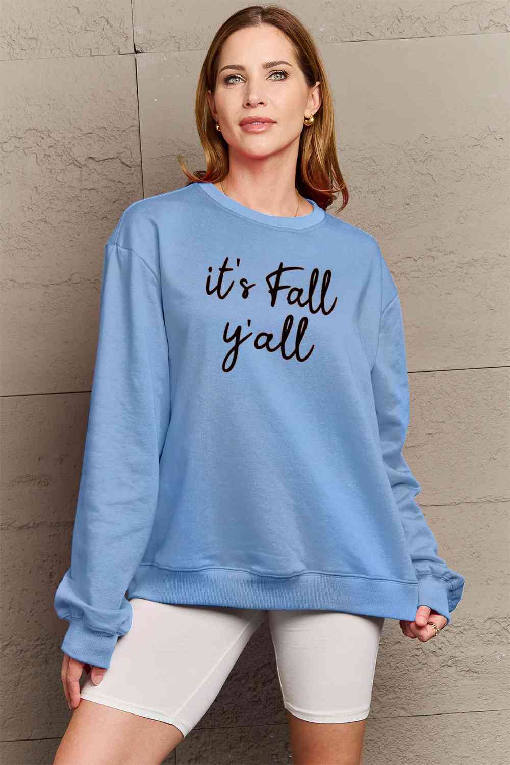 Simply Love Full Size IT'S FALL Y'ALL Graphic Sweatshirt BLUE ZONE PLANET