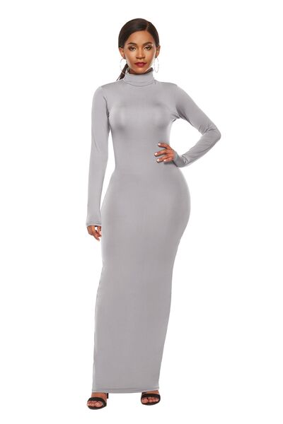 Mock Neck Long Sleeve Maxi Slim Dress BLUE ZONE PLANET