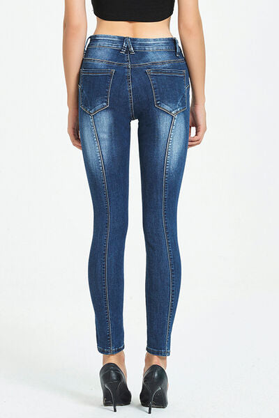 Side Stripe Cropped Skinny Jeans BLUE ZONE PLANET
