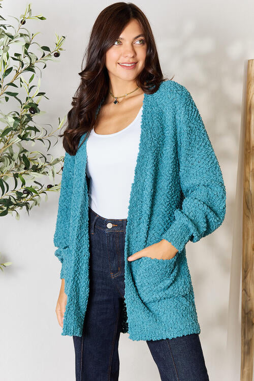 Zenana Falling For You Full Size Open Front Cardigan with Pockets-TOPS / DRESSES-[Adult]-[Female]-Dusty Teal-XS-2022 Online Blue Zone Planet